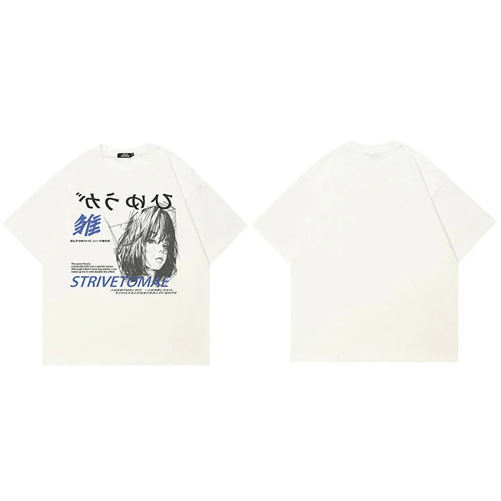 Tshirt Y2K White Anime Cartoon Graphic T-Shirt — fit shot