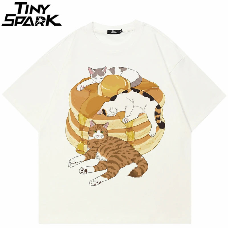 Greedy Cat Graphic White T-Shirt — front view