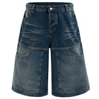 Vintage Blue Patchwork Denim Shorts — styling shot