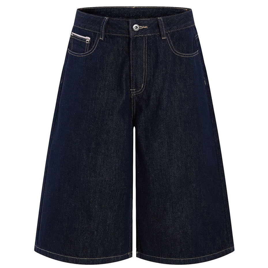 Wide Loose Denim Shorts — styling shot