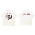 Floral Vintage White Letter Butterfly Graphic T-Shirt — fabric close-up