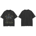 Graphic Black Doberman Dog Faded T-Shirt — fabric close-up