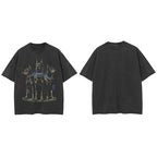 Graphic Black Doberman Dog Faded T-Shirt — fabric close-up