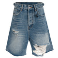 Blue Ripped Wide Leg Denim Shorts — fabric close-up