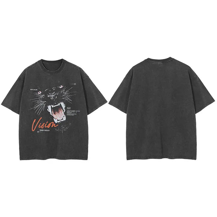Retro Black Graphic T-Shirt — fabric close-up