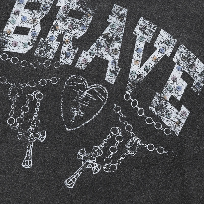 Retro Black Cross Washed T-Shirt — detail shot