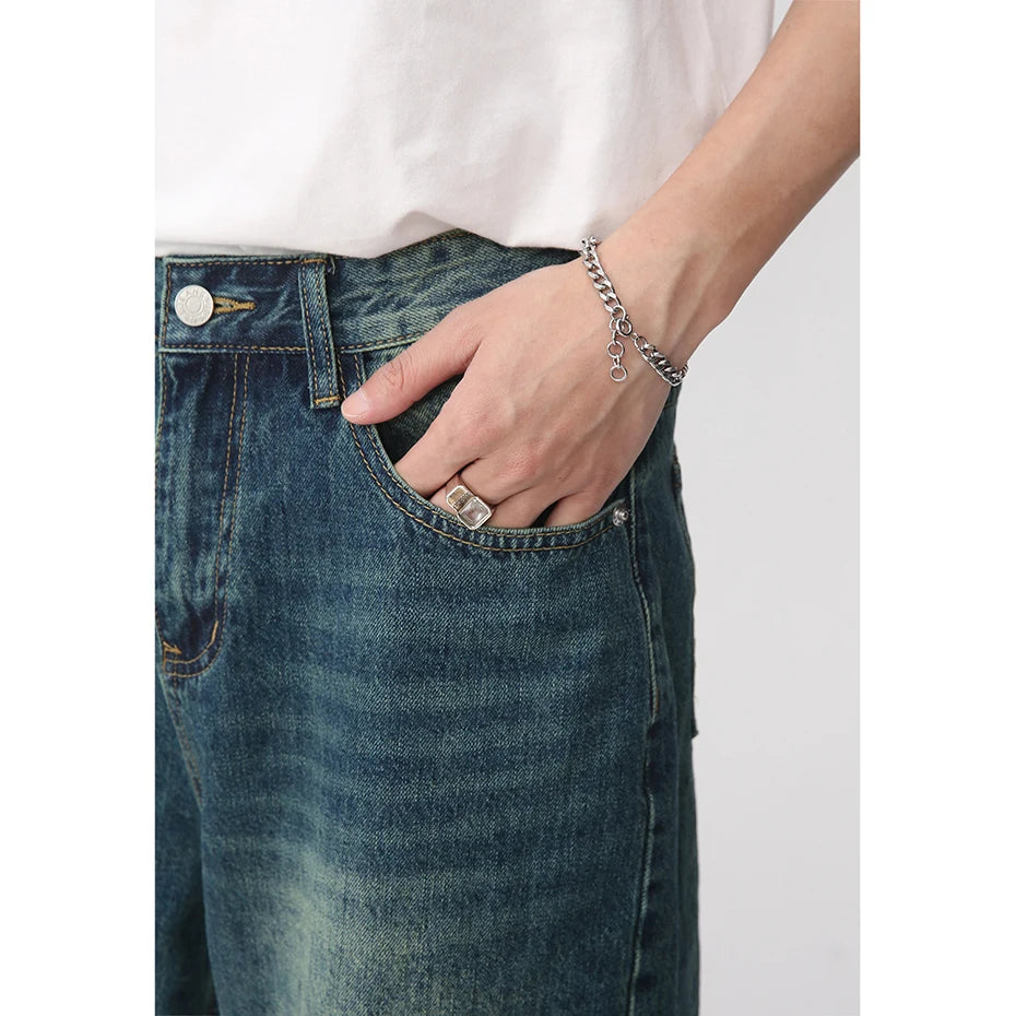 Vintage Blue Loose Denim Shorts — fabric close-up