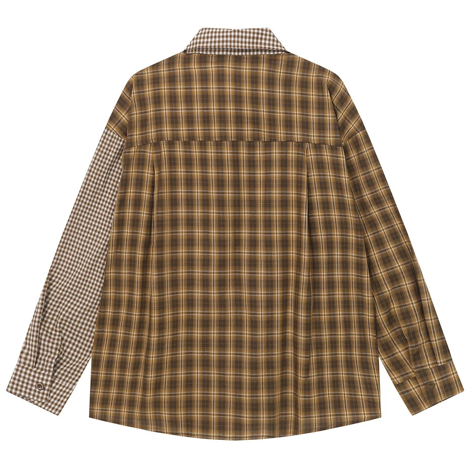 Vintage Cat Plaid Embroidered Shirt — front view