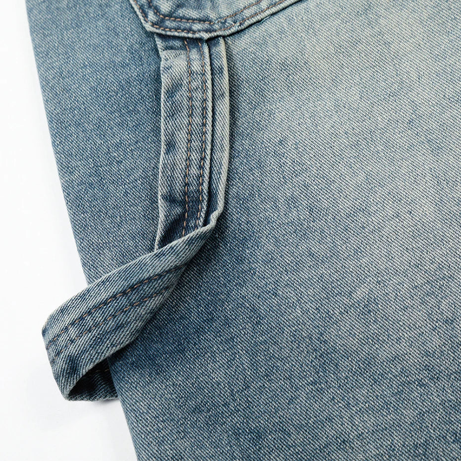 Vintage Blue Patchwork Loose Denim Shorts — fit shot