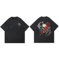 Retro Black Mask Skull Washed T-Shirt — fabric close-up