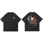Retro Black Mask Skull Washed T-Shirt — fabric close-up