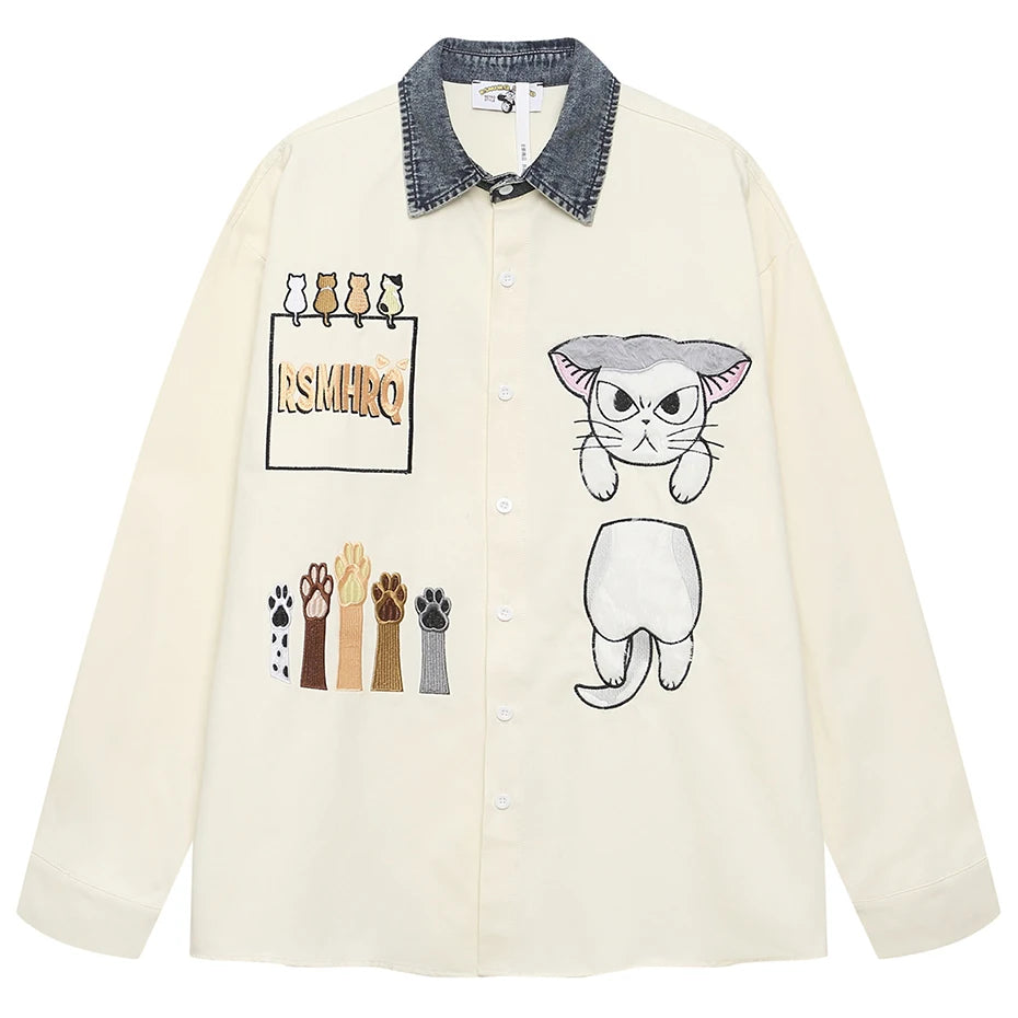 Funny Cat Graphic Long Sleeve Shirt — styling shot