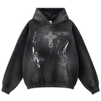 Vintage Cross Graphic Oversized Hoodie — back view