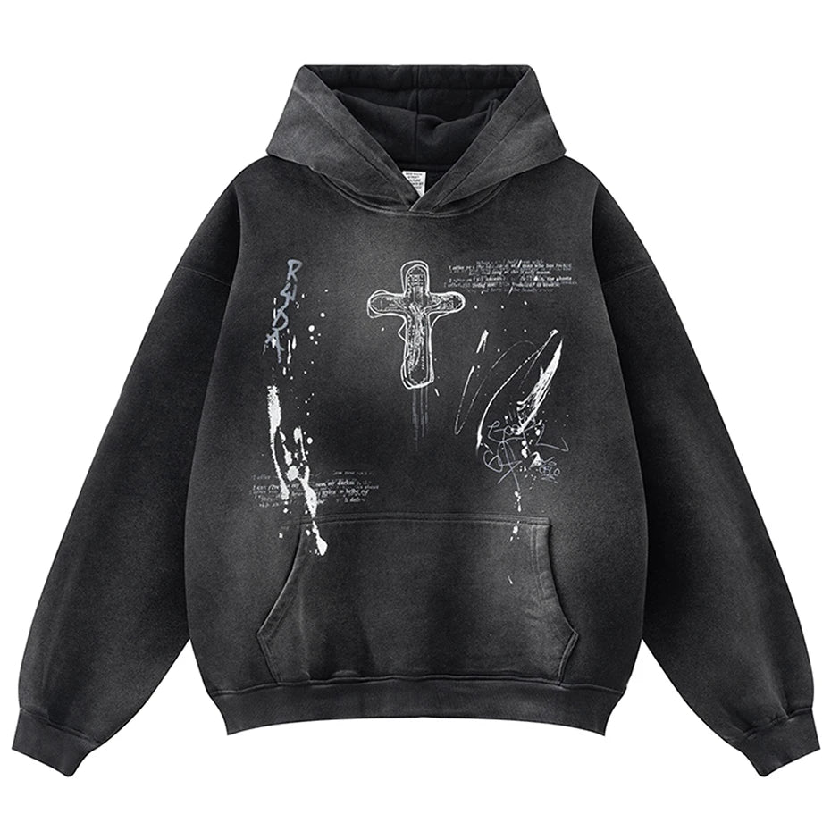 Vintage Cross Graphic Oversized Hoodie — back view
