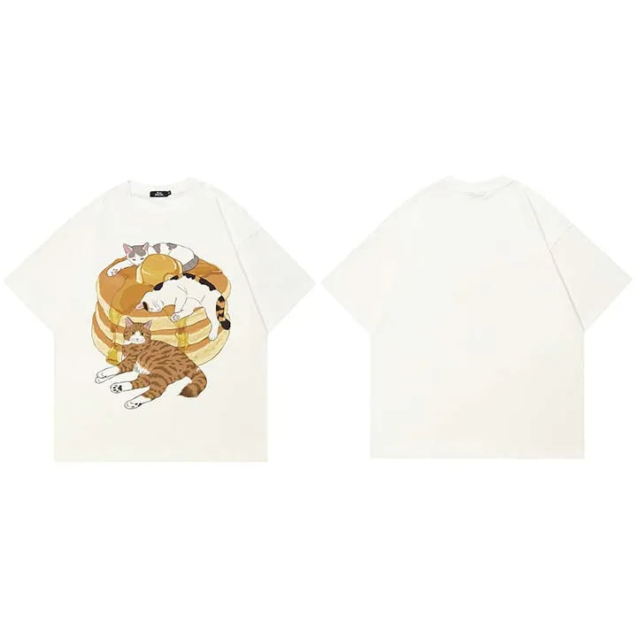 Greedy Cat Graphic White T-Shirt — side view