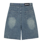 Net Vintage Patchwork Loose Denim Shorts — front view