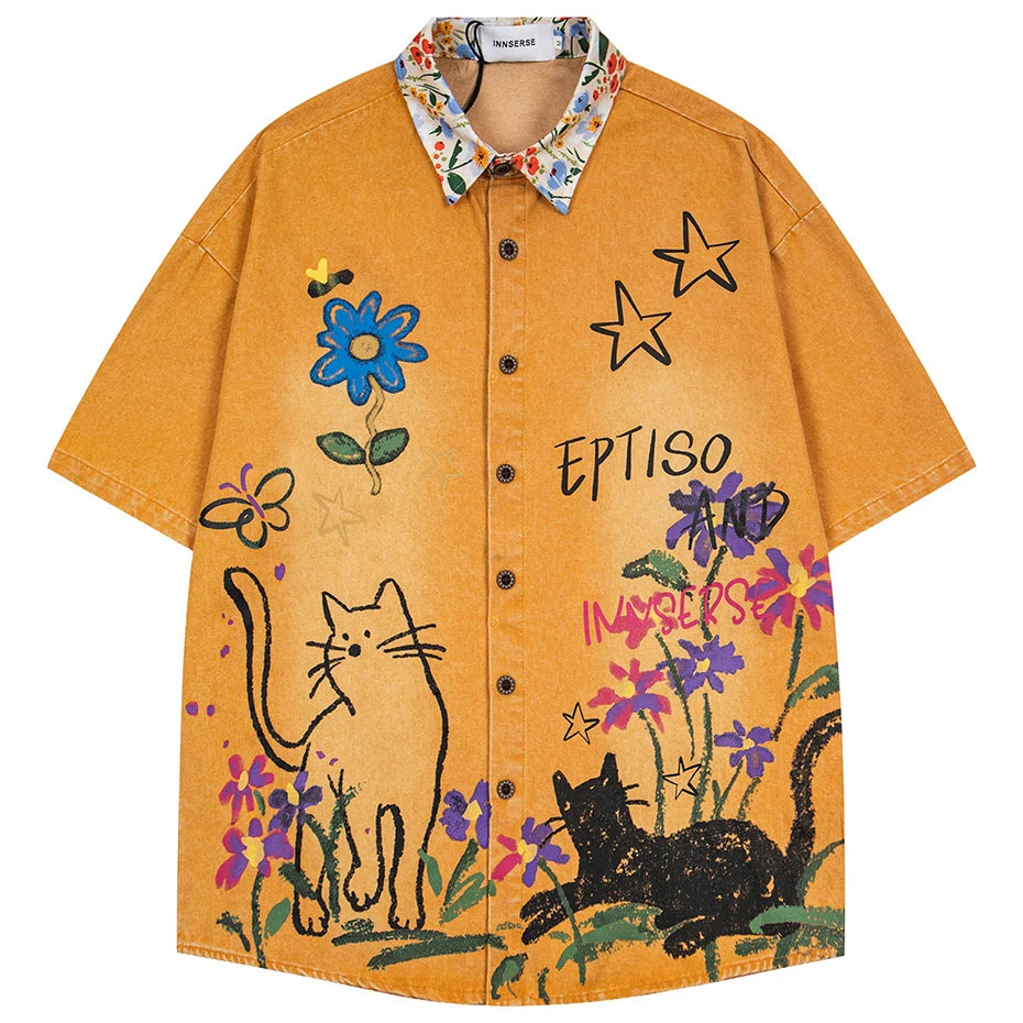 Vintage Cat Graphic Oversized Shirt — back view