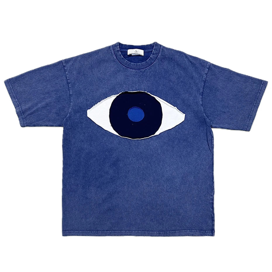 Vintage Eyes Patchwork Loose T-Shirt — fit shot