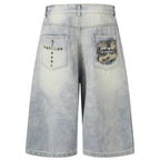 Vintage Cross Loose Denim Shorts — front view