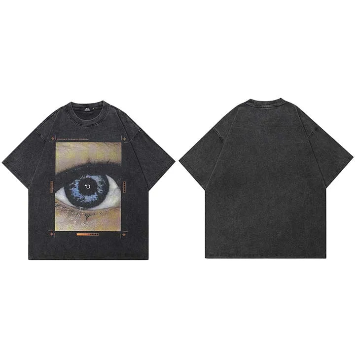 Retro Black Eye Washed T-Shirt — fabric close-up