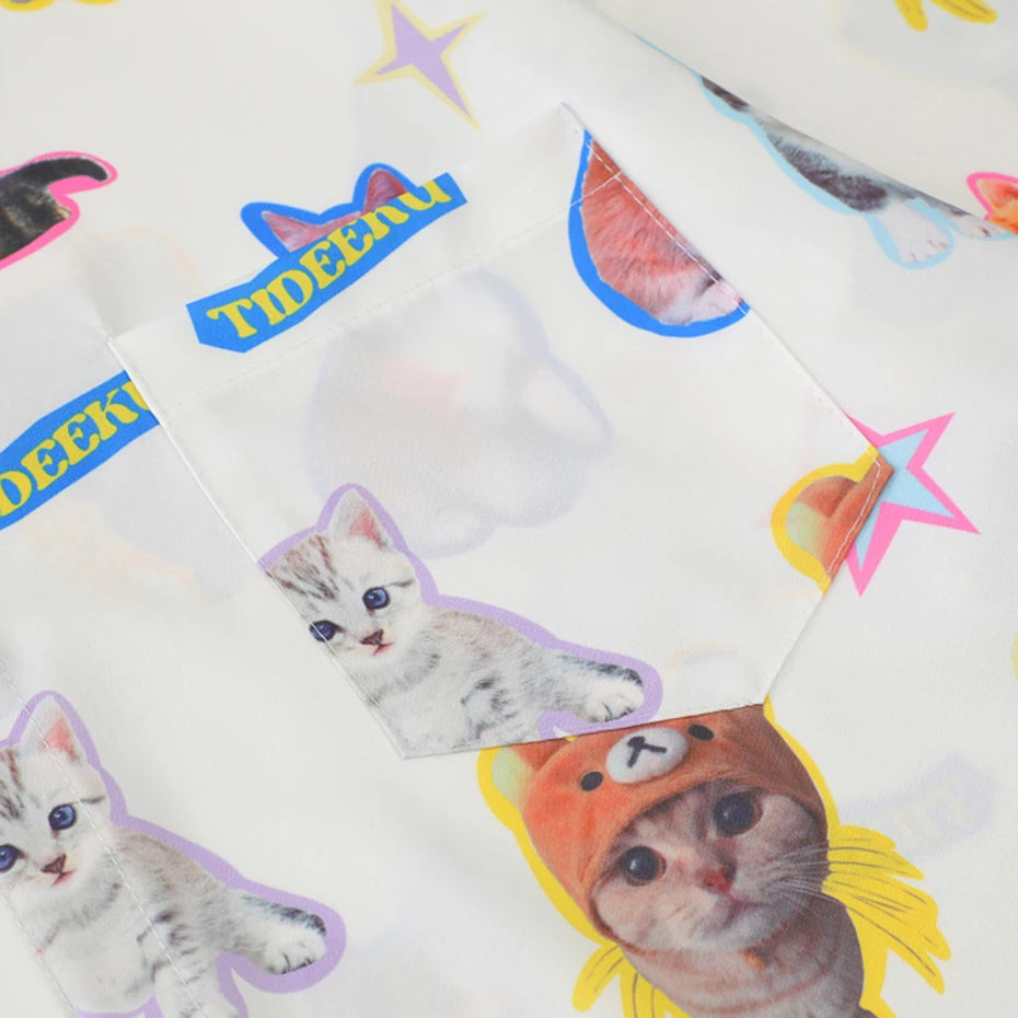 Funny Y2K Cat Graphic Loose Shirt — detail shot