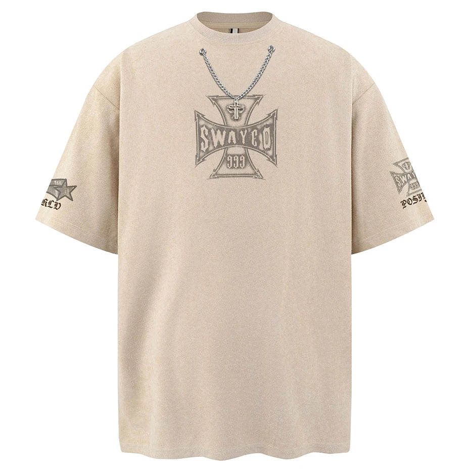 Y2K Vintage Suede Oversized T-Shirt — styling shot