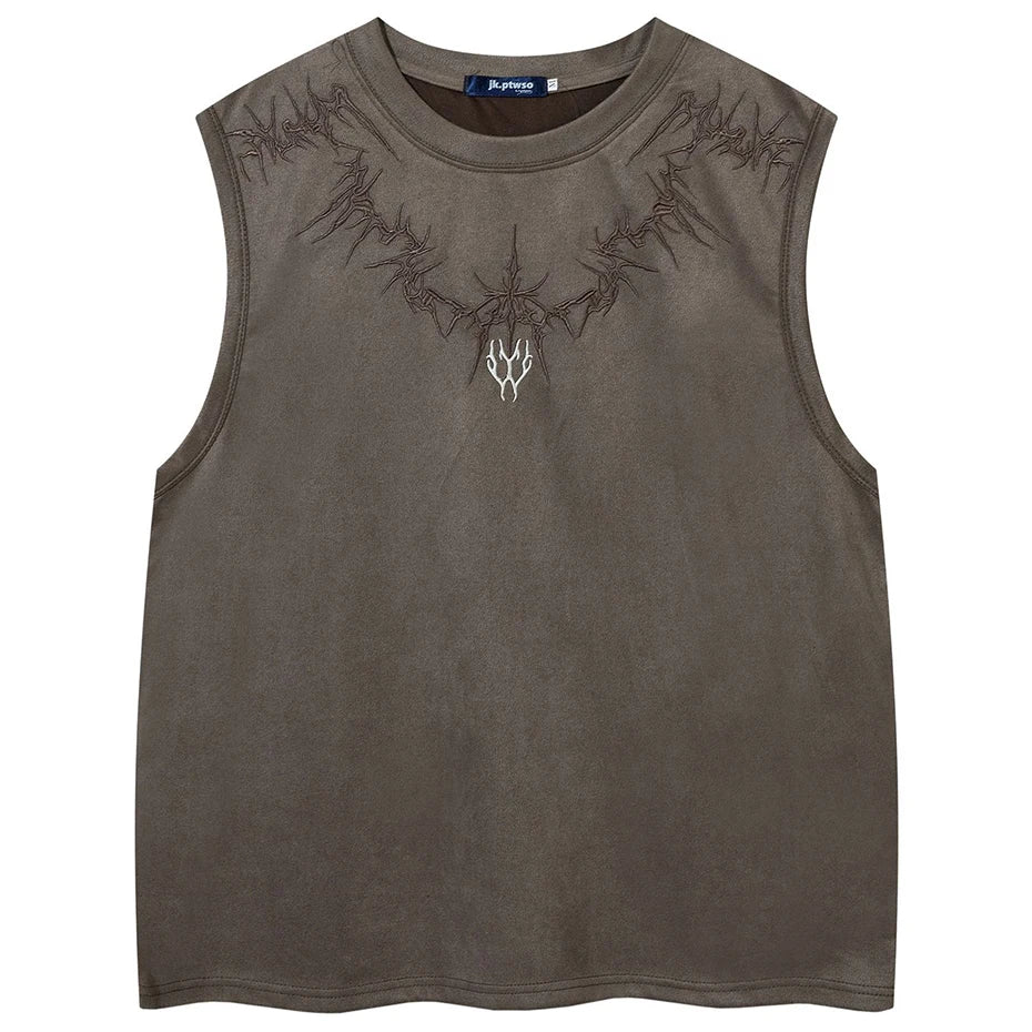 Vintage Embroidered Suede Loose Vest — back view