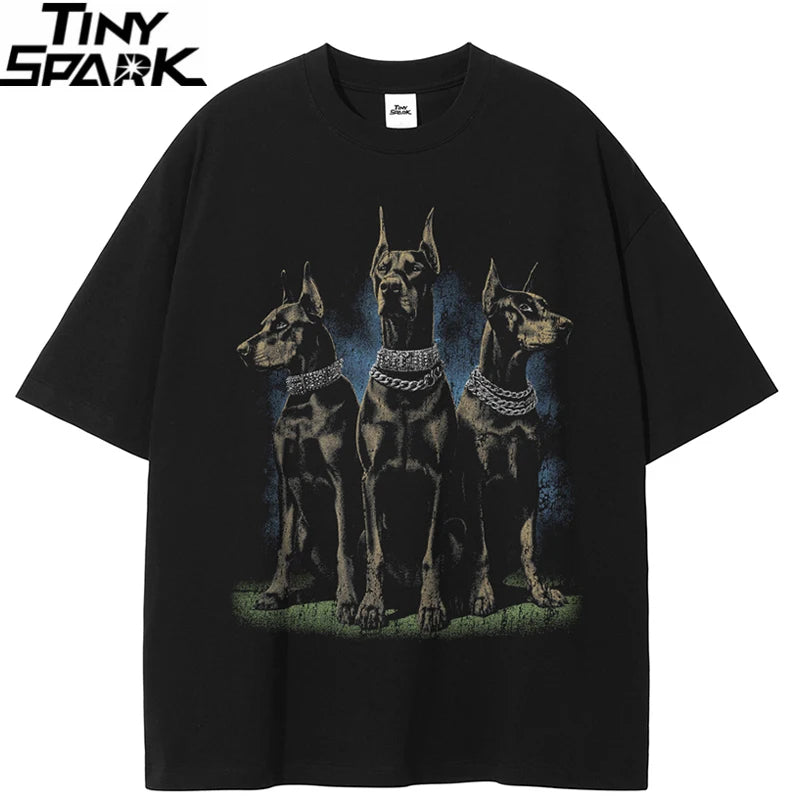 Graphic Black Doberman Dog Faded T-Shirt — front view