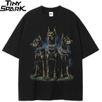 Graphic Black Doberman Dog Faded T-Shirt — front view