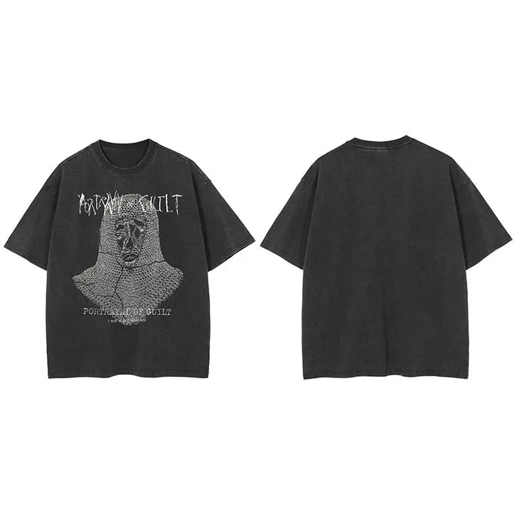 Punk Black Blurry Ghost Faded T-Shirt — fabric close-up