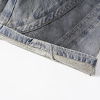 Black Vintage Blue Patchwork Loose Denim Shorts — fabric close-up