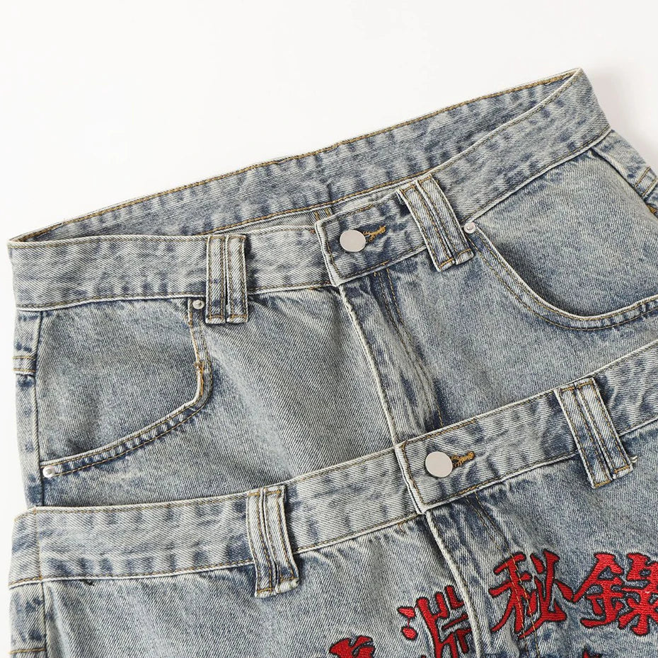 Y2K Embroidered Denim Baggy Jeans — back view