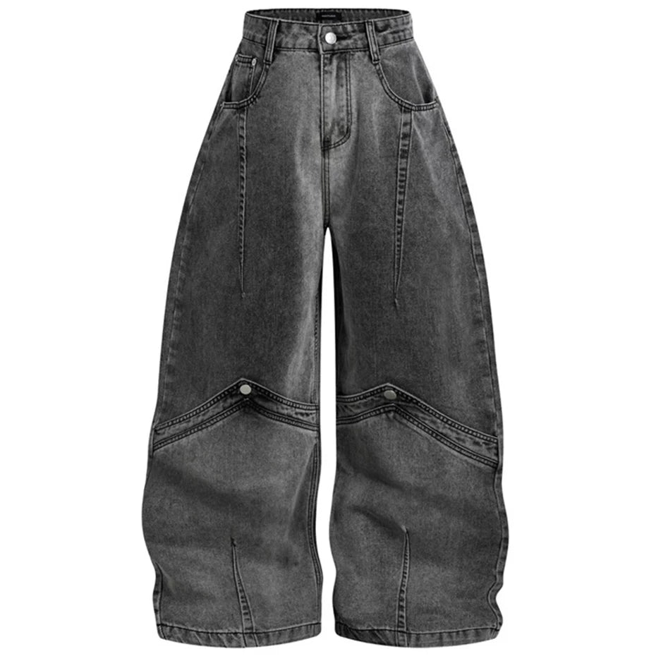 Vintage Patchwork Denim Wide Leg Jeans — fabric close-up