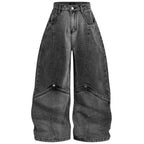 Vintage Patchwork Denim Wide Leg Jeans — fabric close-up