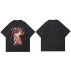 Retro Black Lightning Washed T-Shirt — fabric close-up