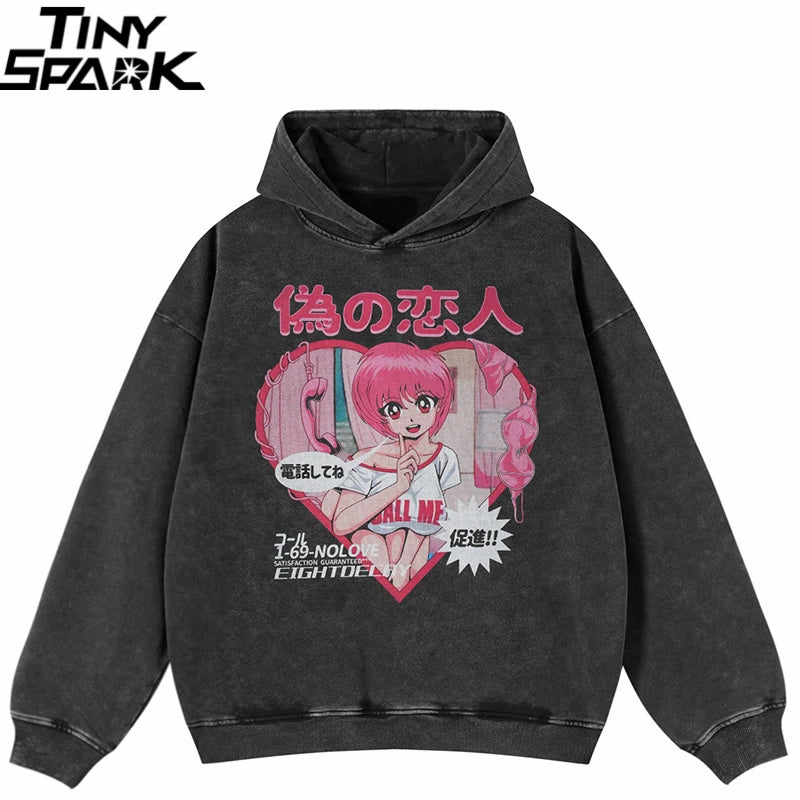 Y2K Anime Cartoon Graphic Oversized Hoodie — front view
