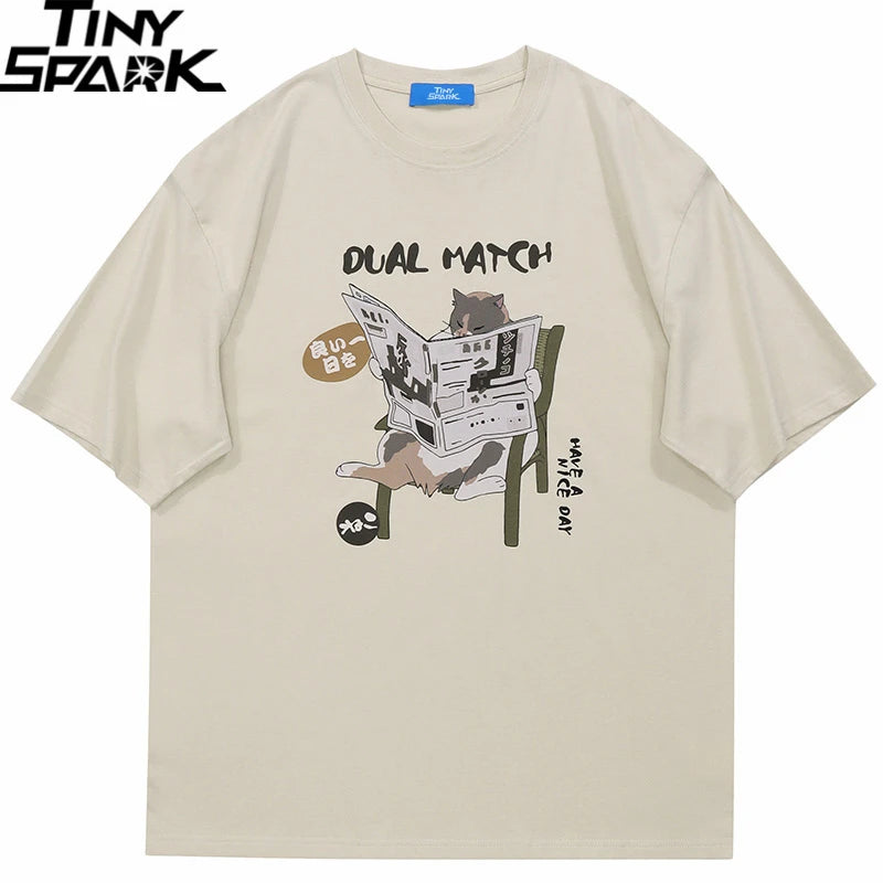 Funny Cartoon Cat Graphic T-Shirt — front view
