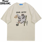 Funny Cartoon Cat Graphic T-Shirt — front view