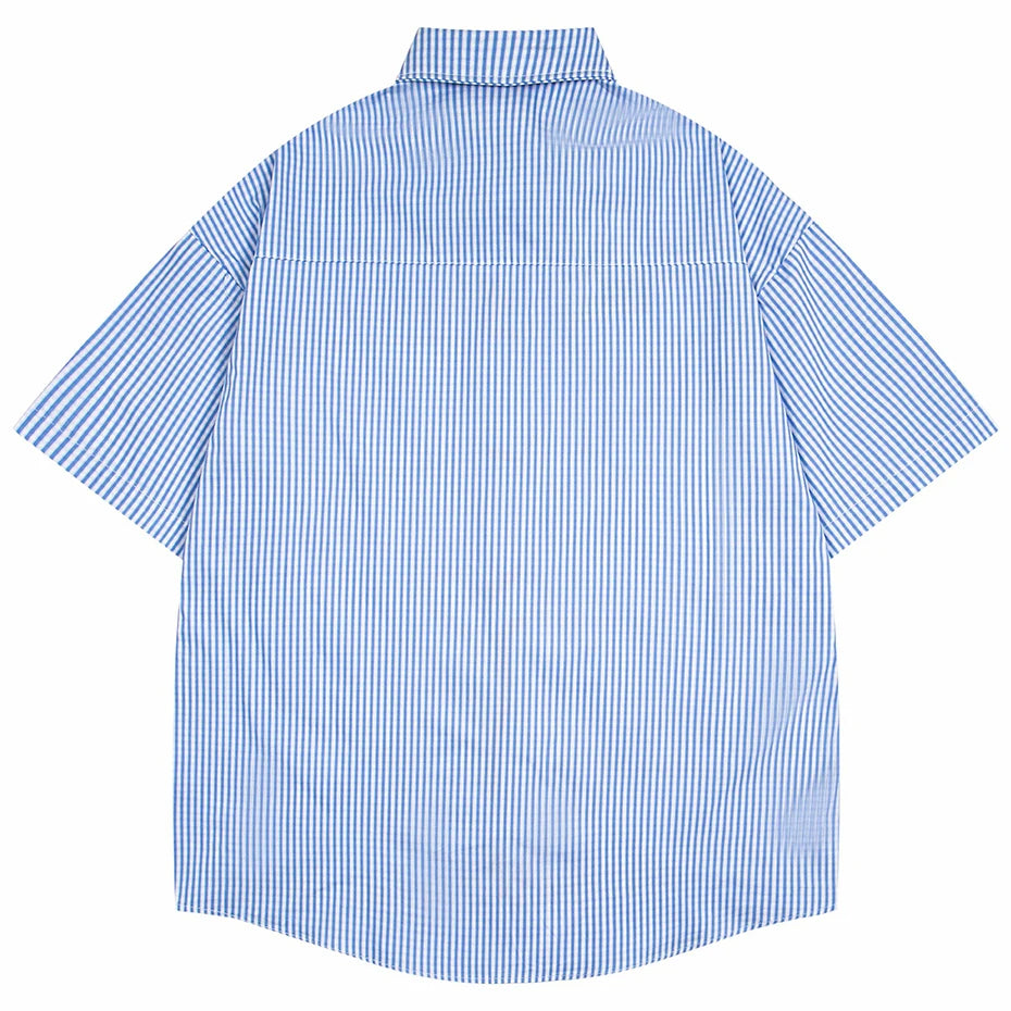 Vintage Dog Striped Graphic Loose Shirt — front view