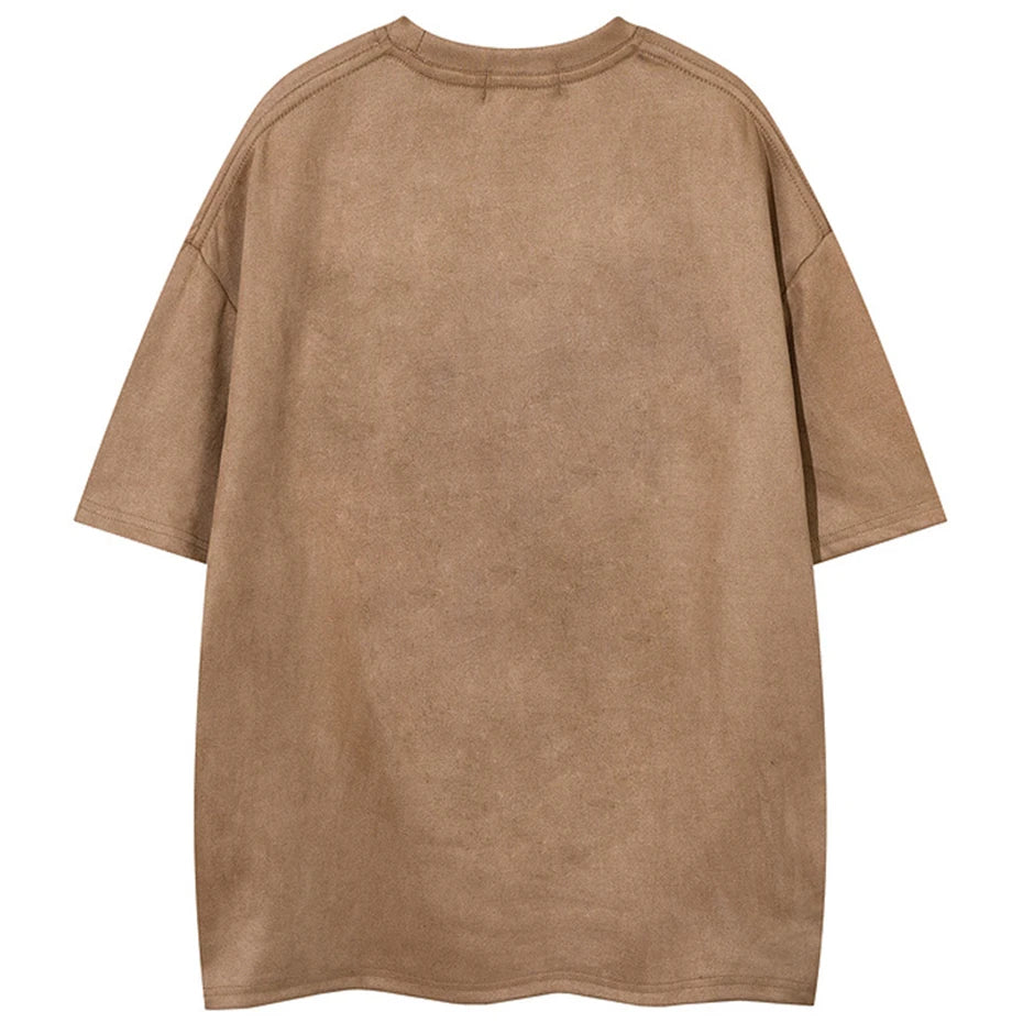 Vintage Cross Graphic Suede Oversized T-Shirt — detail shot