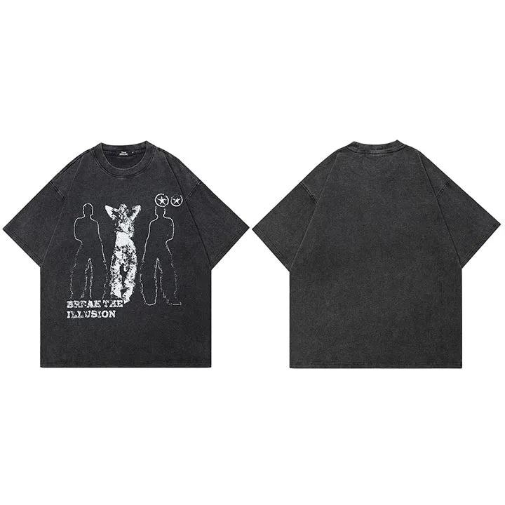 Aesthetic Vintage Black Shadow Washed T-Shirt — fabric close-up