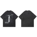Aesthetic Vintage Black Shadow Washed T-Shirt — fabric close-up