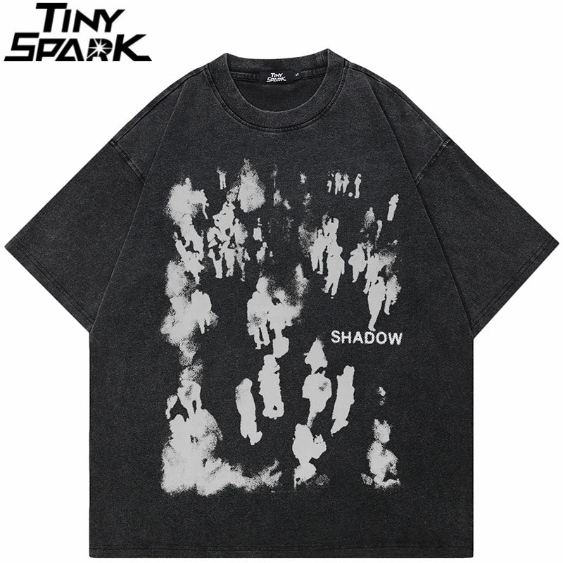 Retro Black Human Shadow Washed T-Shirt — front view