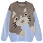 Y2K Cat Graphic Knit Oversized Sweater — styling shot