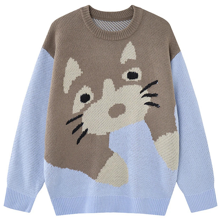 Y2K Cat Graphic Knit Oversized Sweater — styling shot