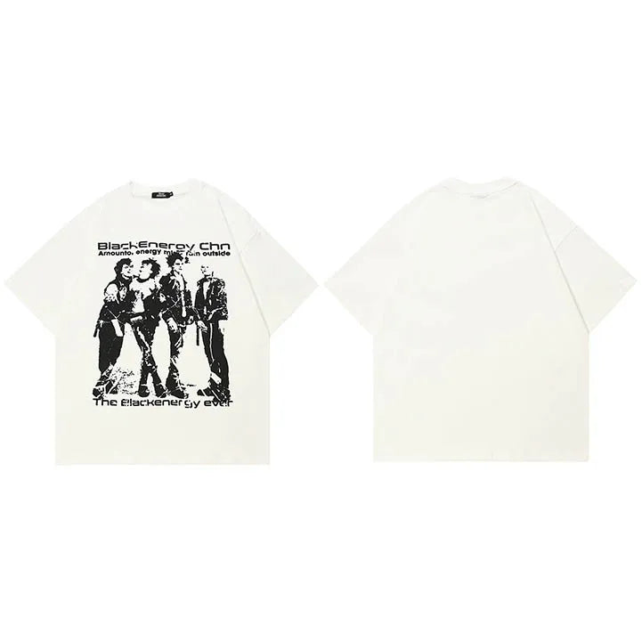 Print Vintage White Graphic T-Shirt — fabric close-up