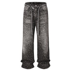 Vintage Blue Rhinestone Denim Baggy Jeans — back view