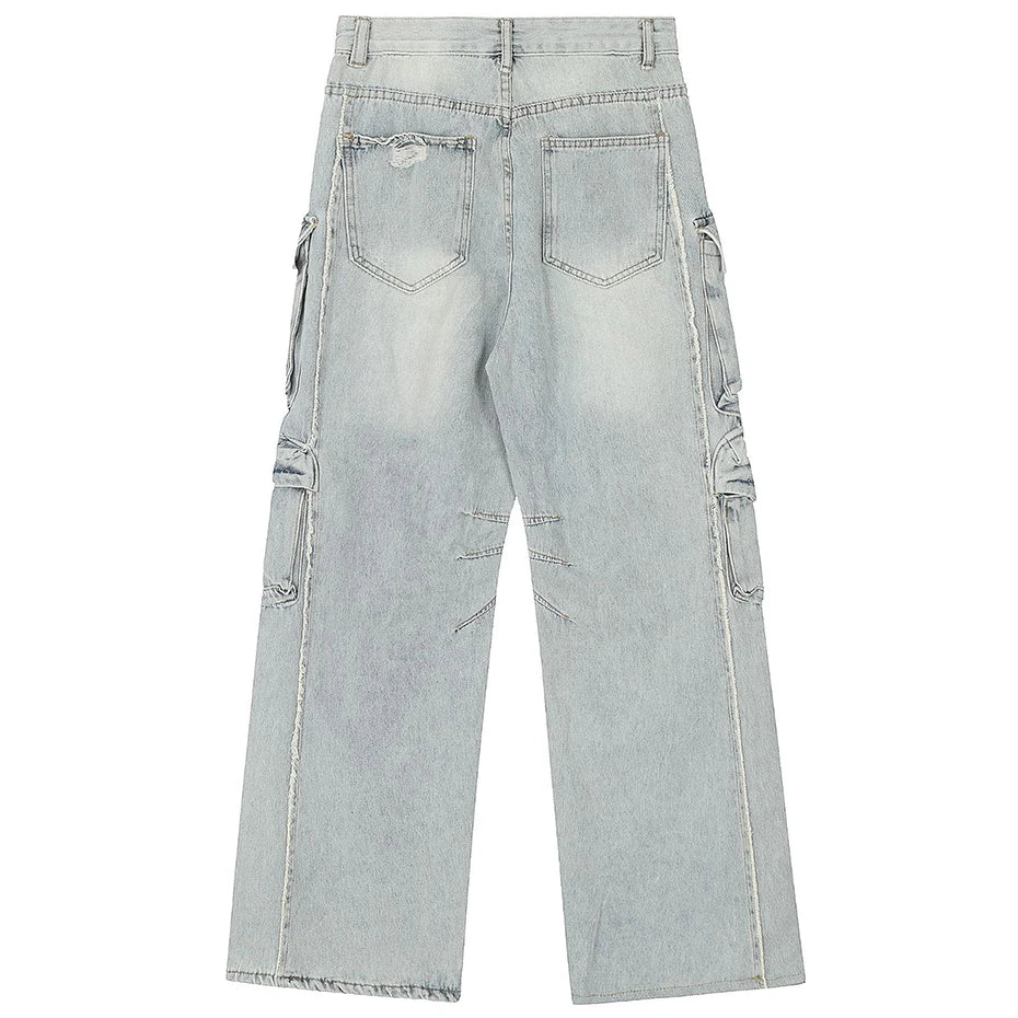 Black Patchwork Denim Baggy Jeans — detail shot