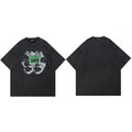 Vintage Retro Black Double Faces Washed T-Shirt — fabric close-up