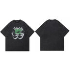 Vintage Retro Black Double Faces Washed T-Shirt — fabric close-up